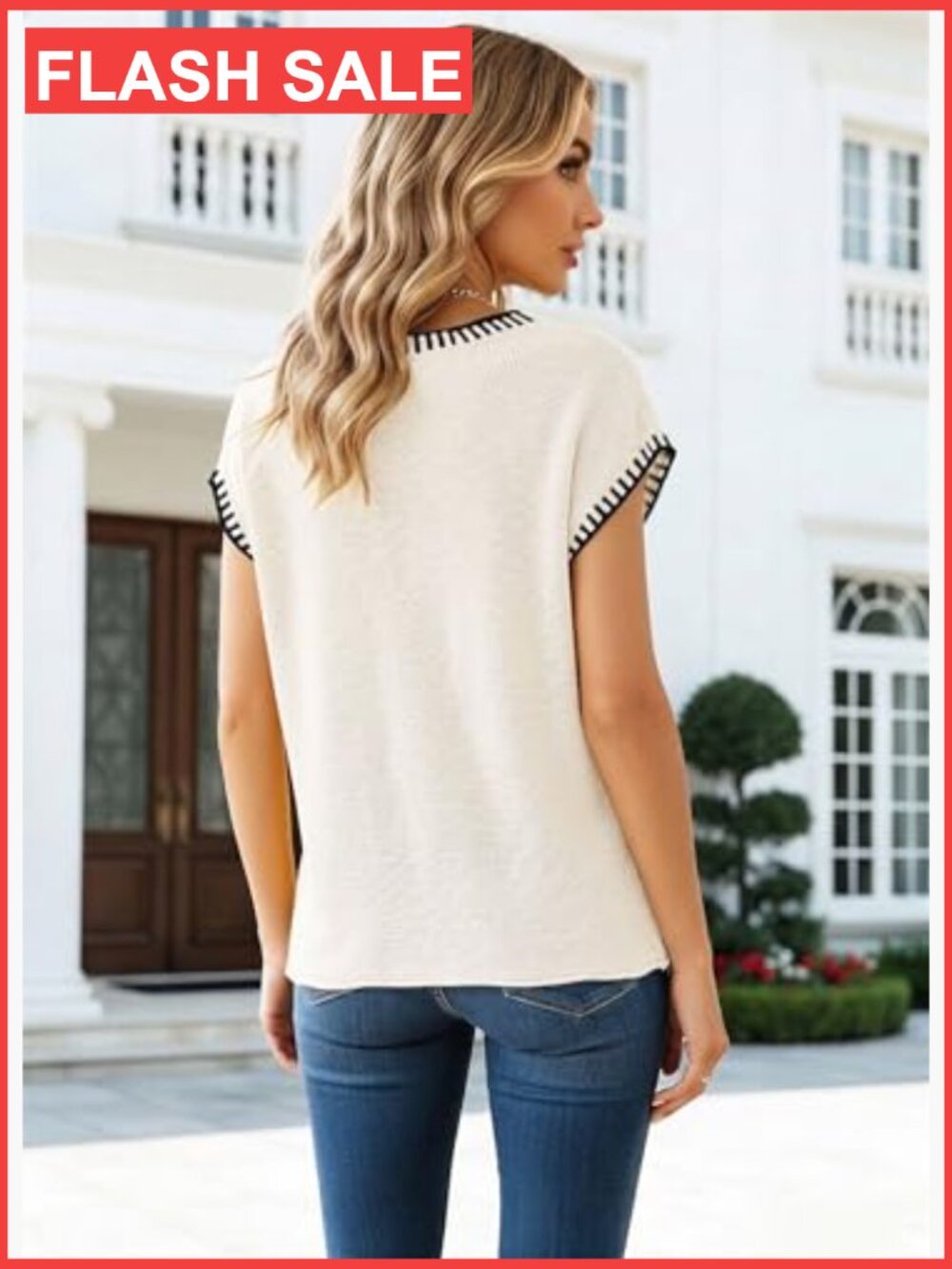Sleeveless Sweater Vest V-Neck Cap Sleeve Knit Pullover Tank Top - Picture 4 of 7